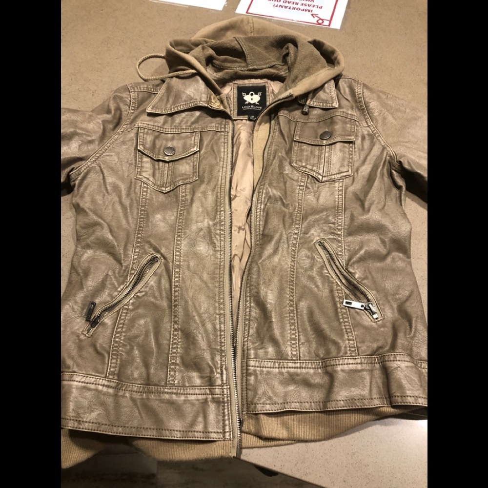 Lock & Love Faux Leather Jacket w Removable Hoodie
